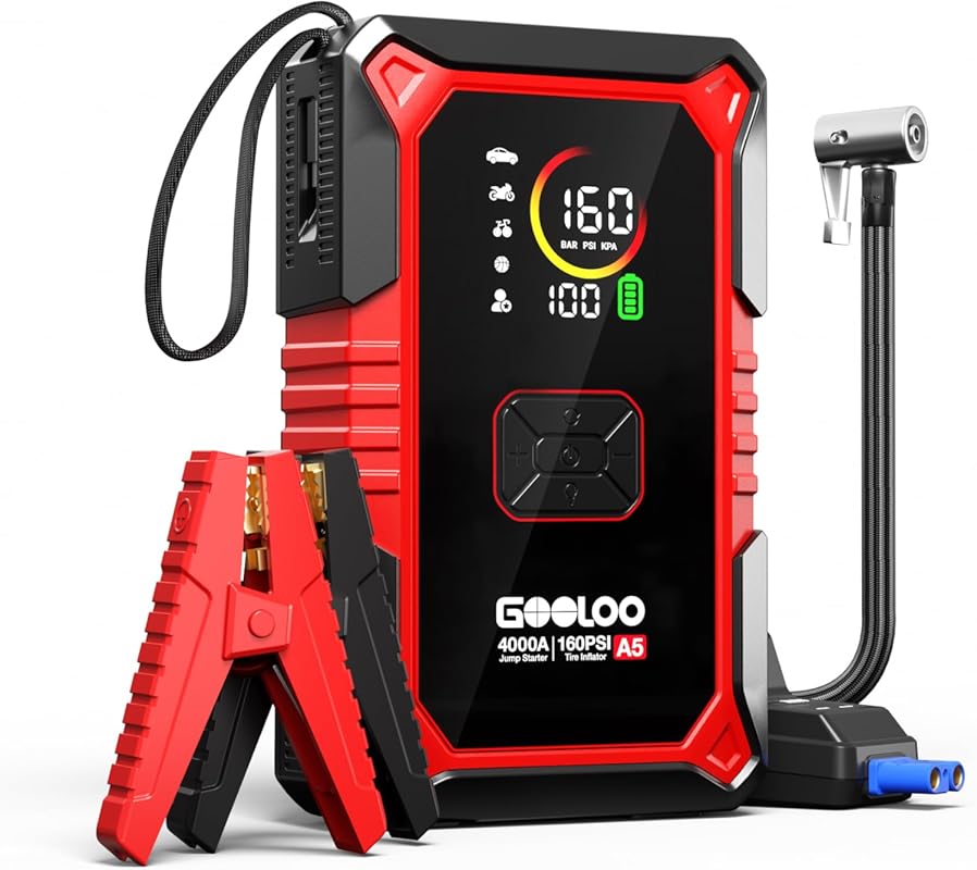 GOOLOO A5 4000A Jump Starter with Air Compressor, Portable Power for Cars and More