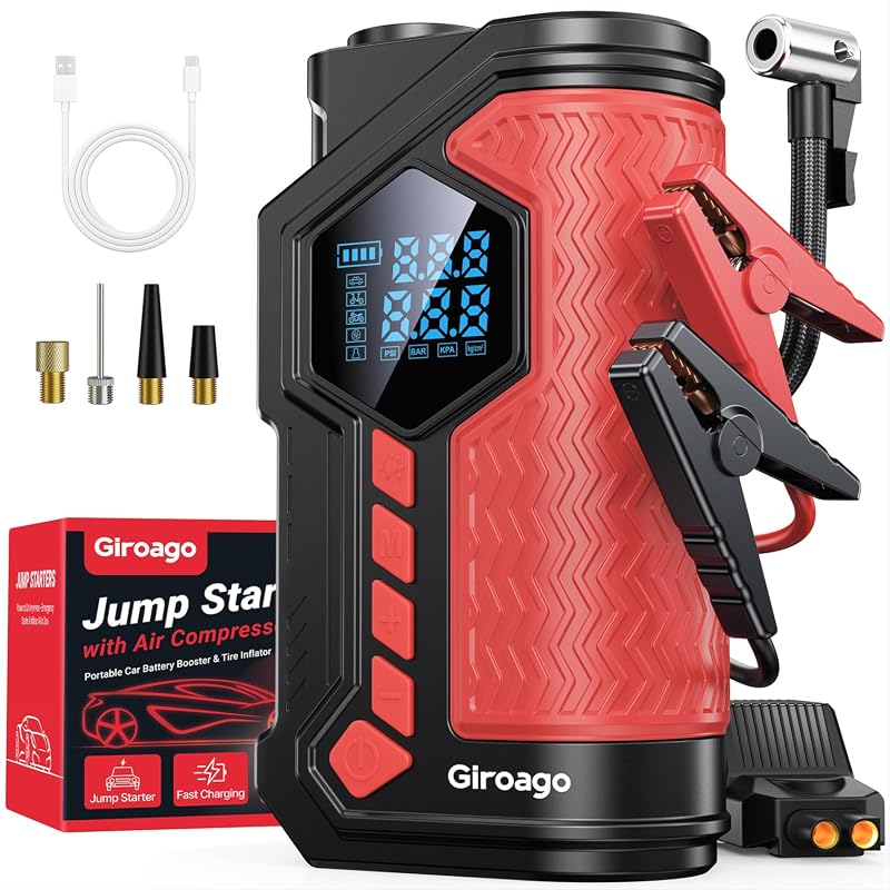 6000A Jump Starter with Built-in Air Compressor and 150PSI Tire Inflator for Cars